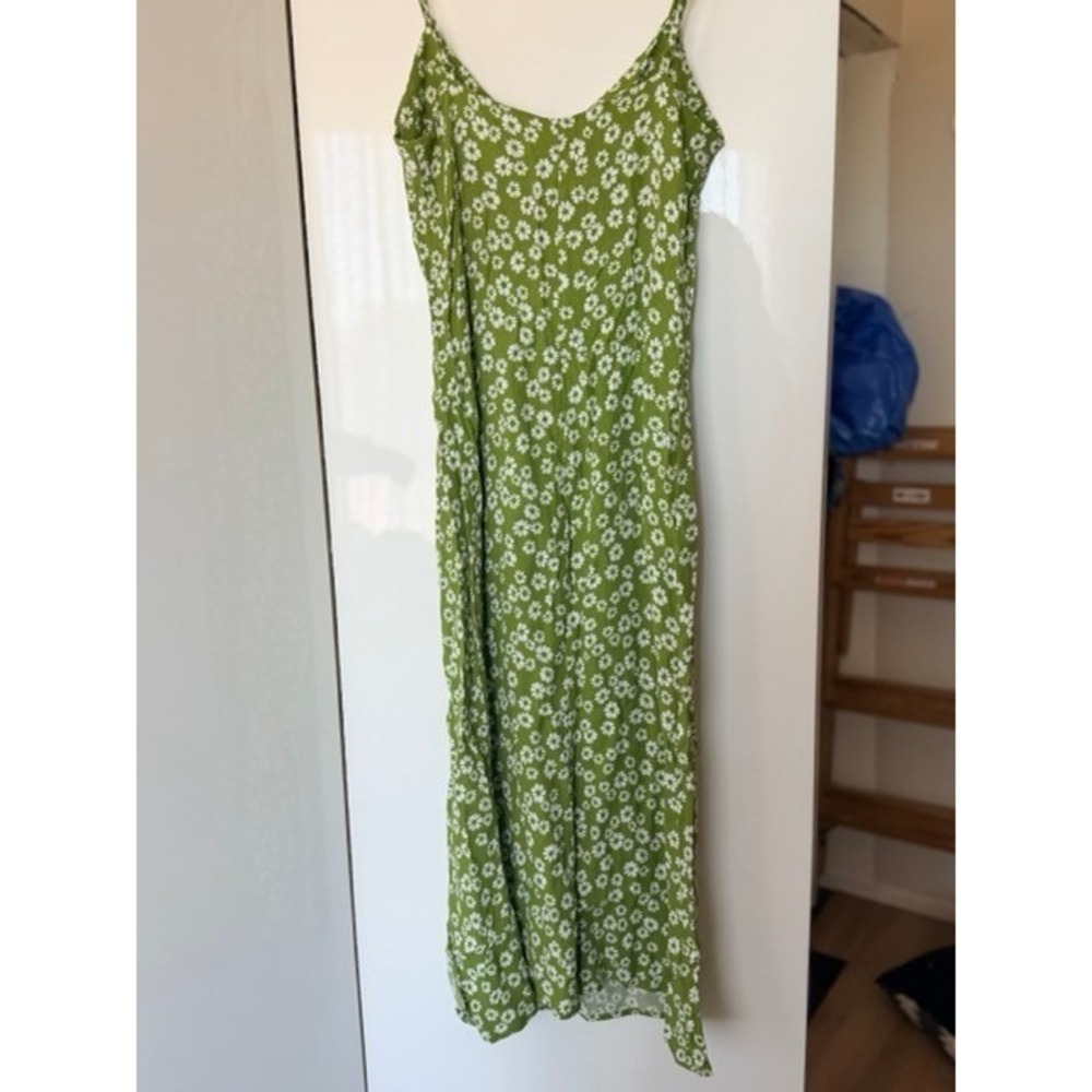Reformation Olive Green Daisy Floral Slip Midi Dress Side Slit Size 0 - Picture 7 of 8